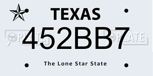 452BB7 Texas License Plate