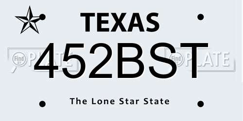 452BST Texas License Plate
