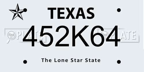 452K64 Texas License Plate