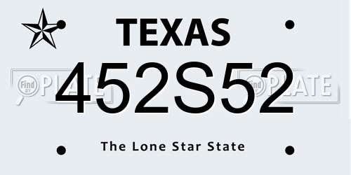 452S52 Texas License Plate