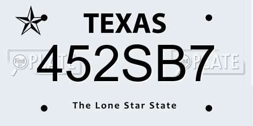 452SB7 Texas License Plate