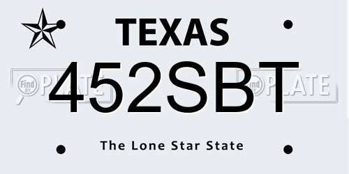 452SBT Texas License Plate