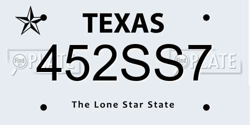 452SS7 Texas License Plate