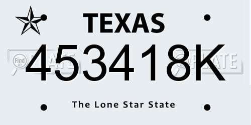453418K Texas License Plate