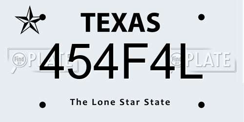 454F4L Texas License Plate