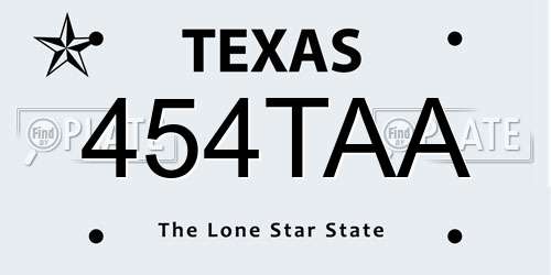 454TAA Texas License Plate