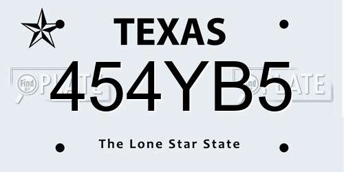 454YB5 Texas License Plate