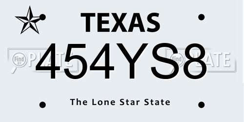 454YS8 Texas License Plate