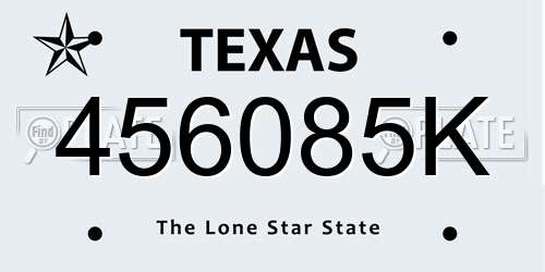 456085K Texas License Plate