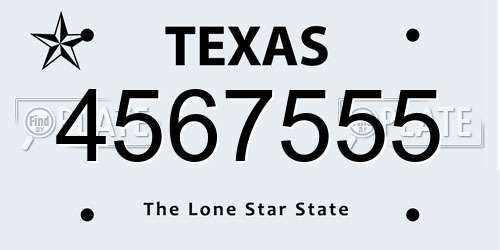 4567555 Texas License Plate