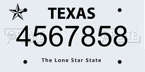 4567858 Texas License Plate