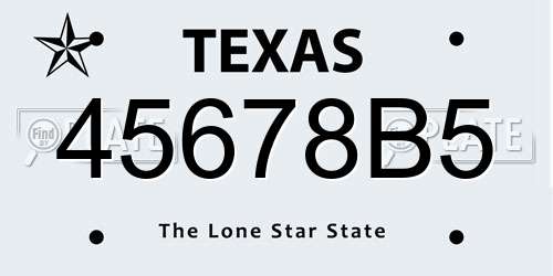 45678B5 Texas License Plate