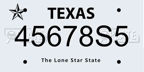 45678S5 Texas License Plate