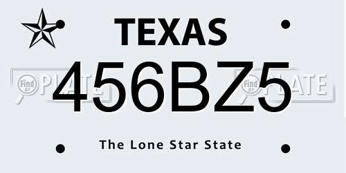 456BZ5 Texas License Plate