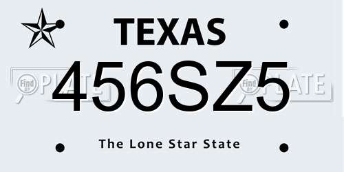 456SZ5 Texas License Plate