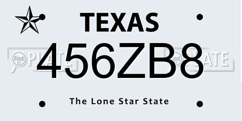 456ZB8 Texas License Plate