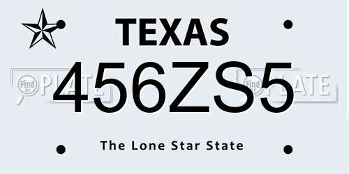 456ZS5 Texas License Plate