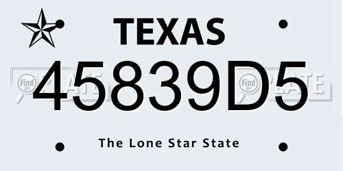 45839D5 Texas License Plate