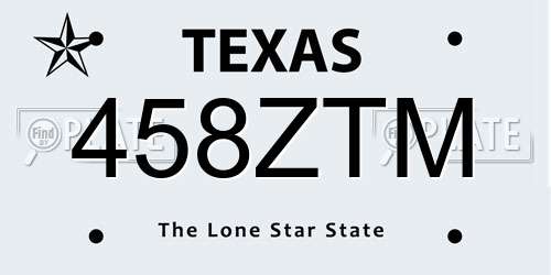458ZTM Texas License Plate
