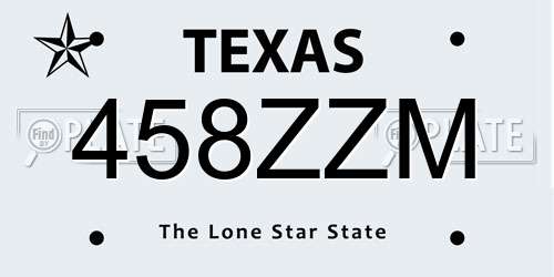 458ZZM Texas License Plate