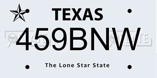 459BNW Texas License Plate