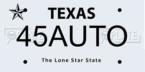 45AUTO Texas License Plate