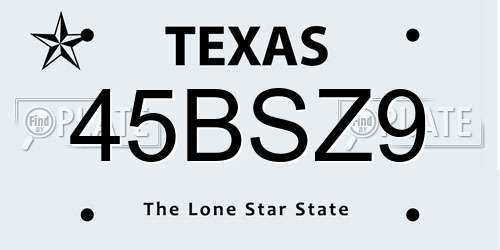 45BSZ9 Texas License Plate