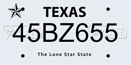 45BZ655 Texas License Plate