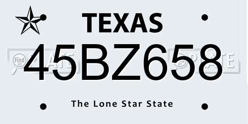 45BZ658 Texas License Plate