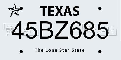 45BZ685 Texas License Plate