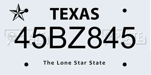 45BZ845 Texas License Plate