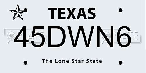 45DWN6 Texas License Plate