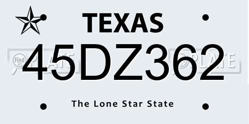 45DZ362 Texas License Plate