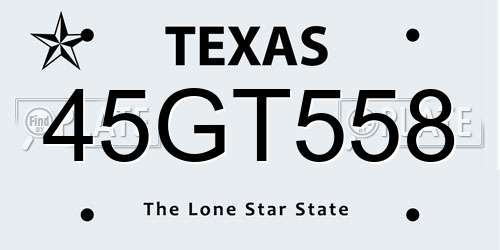 45GT558 Texas License Plate