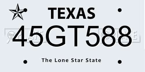 45GT588 Texas License Plate