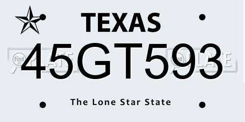 45GT593 Texas License Plate