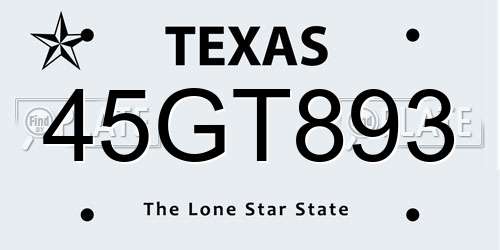 45GT893 Texas License Plate