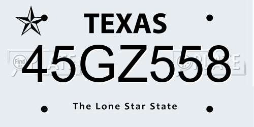 45GZ558 Texas License Plate
