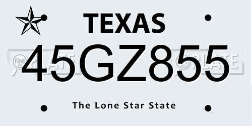 45GZ855 Texas License Plate