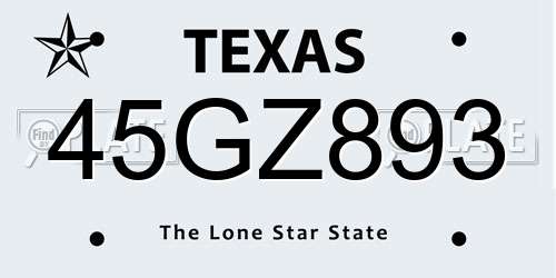 45GZ893 Texas License Plate