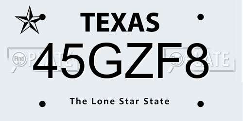 45GZF8 Texas License Plate