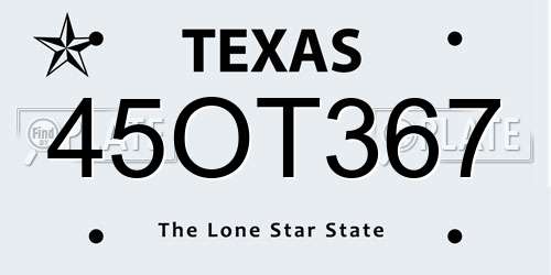 45OT367 Texas License Plate