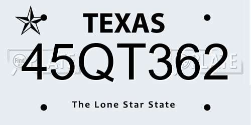 45QT362 Texas License Plate