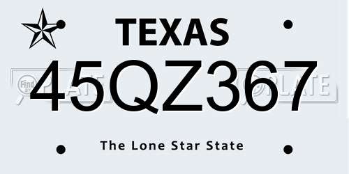 45QZ367 Texas License Plate
