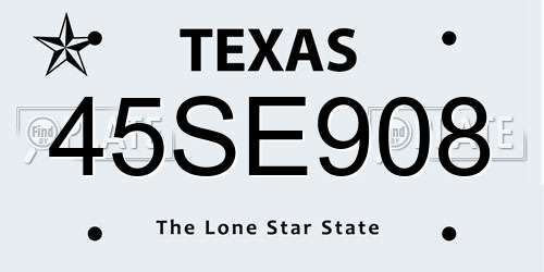45SE908 Texas License Plate