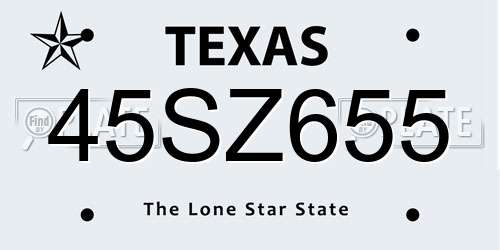 45SZ655 Texas License Plate