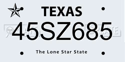 45SZ685 Texas License Plate