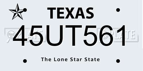 45UT561 Texas License Plate