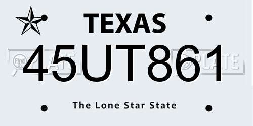45UT861 Texas License Plate
