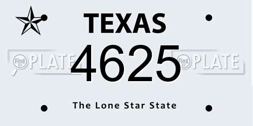 4625 Texas License Plate
